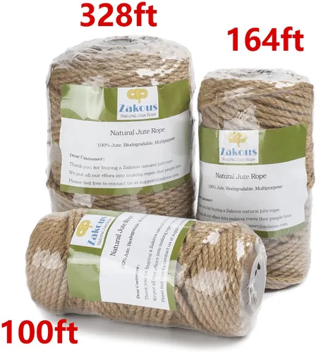 Miniatura 6 de Cuerda de yute de 100 pies de 0.197 in, cuerda de yute resistente, cuerda de cáñamo natural para manualidades, jardinería, agrupación, decoración