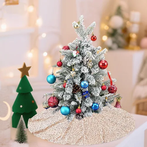 Miniatura 6 de Faldón para árbol de Navidad dorado champán de 24 pulgadas, redondo, mini, con lentejuelas, para decoraciones de vacaciones, faldón para árbol