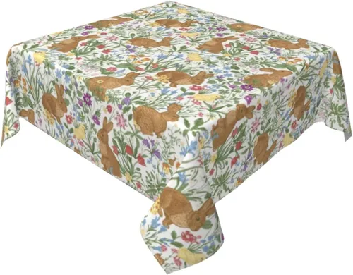 Miniatura 23 de BETGINY - Mantel cuadrado floral azul de 54 x 54 pulgadas, mantel decorativo de estilo chinoiserie con flores, tela rústica lavable para granja