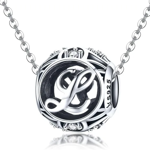 Miniatura 2 de RUKYF Dijes de letras de plata de ley 925 con inicial de la A a la Z para pulseras, collares, cuentas del alfabeto de circonita cúbica, regalos