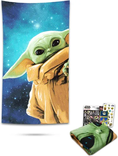 Star Wars Baby Yoda - Juego de toallas de playa, paquete con toalla de playa Mandalorian de 40 x 72 pulgadas y cartera para teléfono | Accesorios de