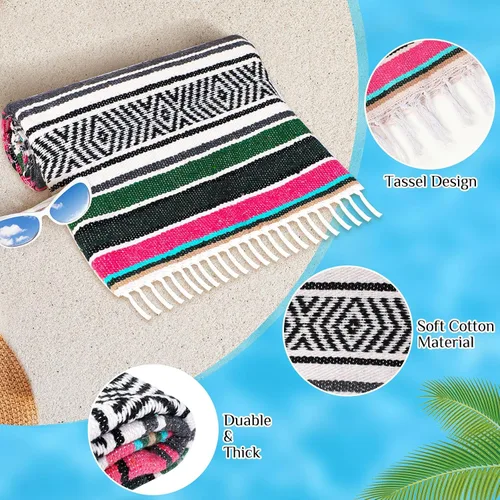 Miniatura 3 de Oudain - Paquete de 3 mantas mexicanas de 45 x 70 pulgadas, manta tejida de sarape Baja para playa, picnic, camping, decoración bohemia para sofá