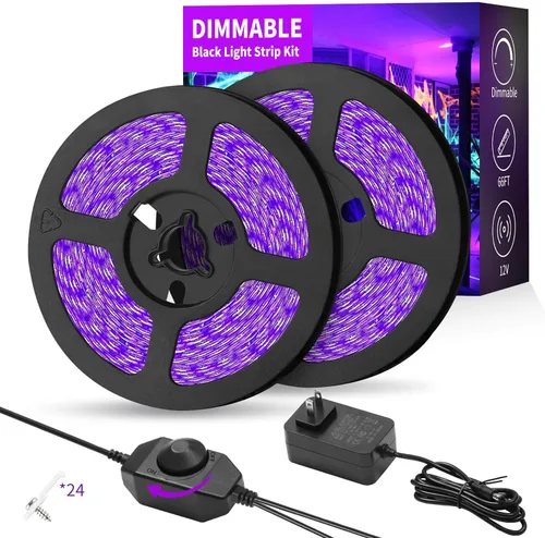 Miniatura 9 de Kit de tira de luz LED negra impermeable IP65 de 40 pies/39.4 ft, 720 LED, accesorios de luz negra flexible de 12 V, 385-400 nm, tiras LED de luz