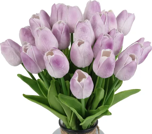 Miniatura 24 de IPOPU 24 tulipanes artificiales de tacto real para decoración, tulipanes falsos, arreglos florales, tulipanes artificiales sintéticos, decoración