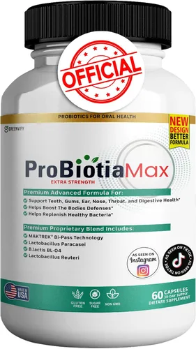ProBiotia Max - Suplemento probiótico oral extra fuerte de 40 mil millones de UFC, 60 cápsulas, apoya la salud de los dientes y las encías, sin