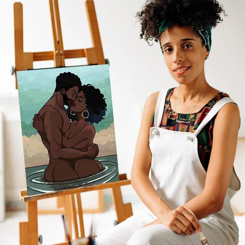 Miniatura 3 de Nuberlic Kit de pintura en lienzo predibujado para pintar para adultos, parejas, pintura y sorbos, suministros de fiesta, tema de amor