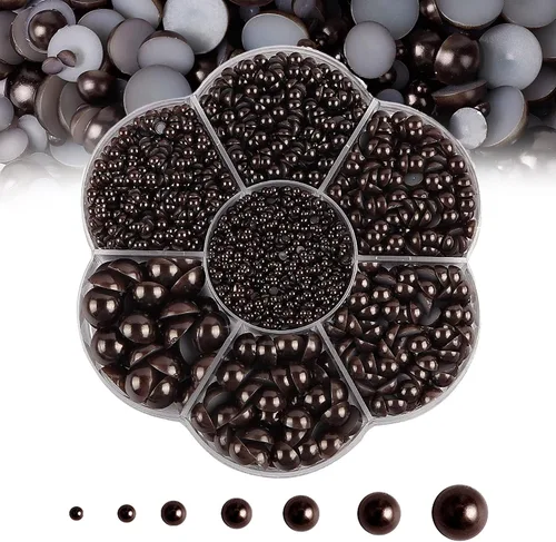 Miniatura 23 de 5600 PIEZAS Medias Perlas Redondas Planas Imitación Perlas para Manualidades, 7 Tamaños para Arte de Uñas DIY, Creación de Joyería, Zapatos, Taza