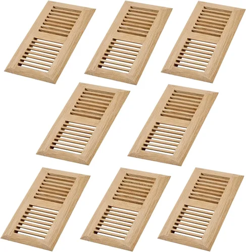 Miniatura 7 de Rejilla de piso de roble blanco de madera dura, cubierta de ventilación empotrable, 4x10 pulgadas con regulador de aire, sin acabar Blanco