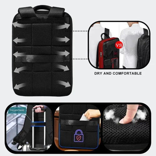 Miniatura 5 de ZINZ Mochila para laptop de 15, 15.6 y 16 pulgadas, mochila expandible para computadora con múltiples bolsillos, antirrobo, mochila de viaje