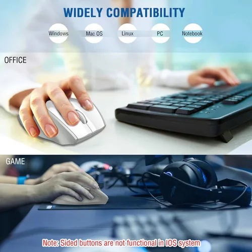 Miniatura 7 de E-YOOSO - Ratón inalámbrico para portátil, ratón óptico portátil para computadora, 6 botones, inalámbrico de 2.4GHz con receptor USB, DPI de 4800