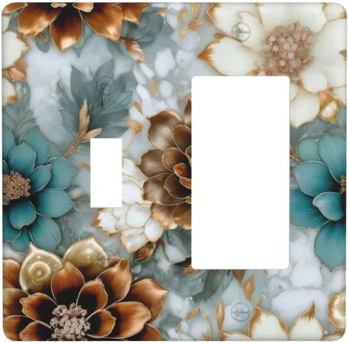 Miniatura 82 de Cubiertas de Interruptor de Luz Artísticas de Cuádruple Palanca con Hojas Tropicales Florales Boho, Flores Bohemias Decorativas Botánicas, Placas