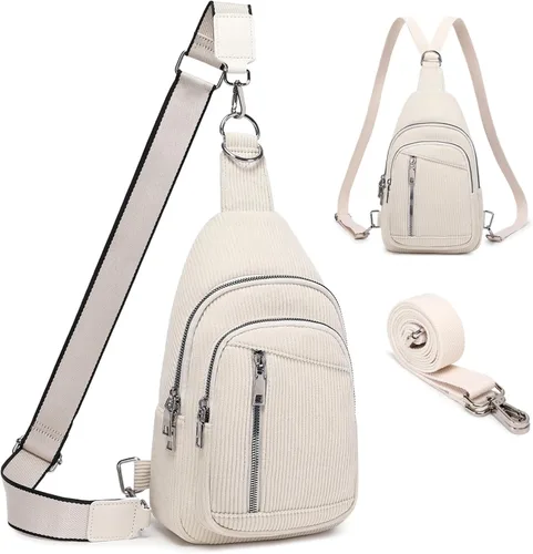 Miniatura 20 de Bolso Bandolera Mochila Cruzada - 2 en 1 Bolso Cruzado de Cuero Riñonera con 2 Correas Extraíbles Mini diaper bag Café