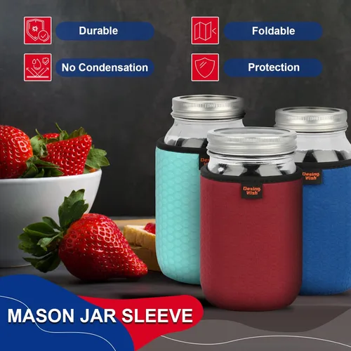 Miniatura 6 de Funda de neopreno para tarro Mason de boca regular y ancha, 32 onzas, antideslizante, acogedora, aislada, fundas protectoras de 3.7 x 5.3 pulgadas