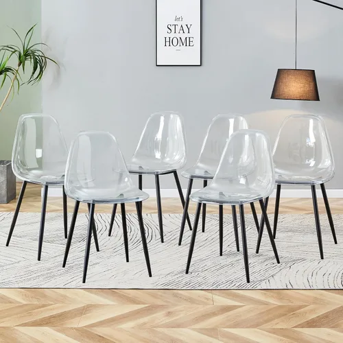 Miniatura 10 de JUFU Juego de 4 sillas de comedor de acrílico, modernas sillas transparentes con asiento transparente, sillas laterales ergonómicas de acrílico