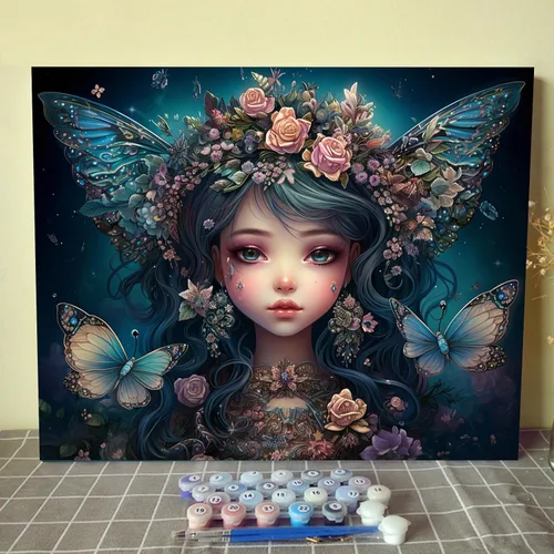 Miniatura 21 de Tucocoo Kit de pintura de corona de ángel para adultos, flores rosadas, pintura por números para niños y adultos, principiantes, hadas, ángel