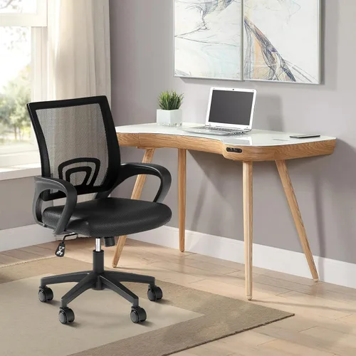 Miniatura 2 de Silla de oficina ergonómica, silla de escritorio de malla con respaldo medio, silla de computadora, color negro Soporte lumbar, modo oscilante