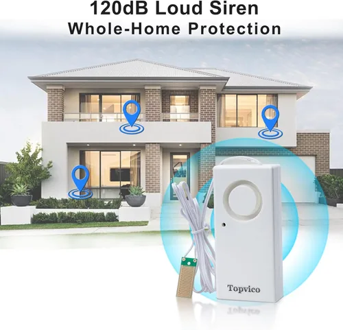 Miniatura 7 de Detector de fugas de agua, sirena fuerte de 120 dB, alimentado por batería de 9 V (no incluida), sensor de alarma para calentador de agua de sótano