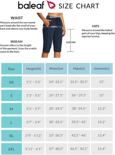 Miniatura 7 de BALEAF Pantalones cortos de 15 pulgadas de largo para mujer, pantalones cortos capri por debajo de la rodilla, ligeros, de secado rápido, cintura