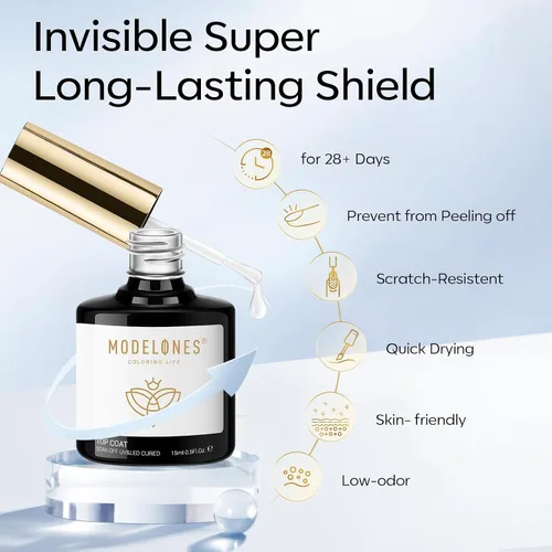 Miniatura 5 de modelones Pegamento de Uñas de Gel 9 en Uno Gel Base y Capa Superior Sin Limpieza Set de 2 Piezas para Esmalte de Uñas de Gel Adhesivo Extensión
