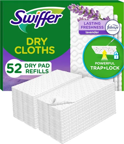 Swiffer Barrido + trapeador, repuesto de almohadillas secas, limpiador de suelos para suciedad, polvo, cabello, paños de limpieza para trapear el