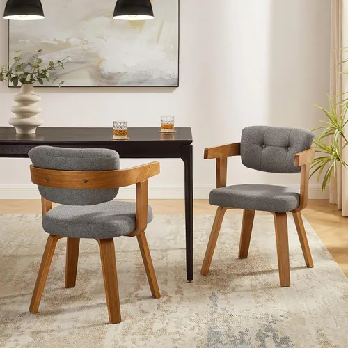 Miniatura 22 de Art Leon Silla de oficina sin ruedas, moderna de mediados de siglo, silla de escritorio tapizada de tela sin ruedas, silla con brazo decorativo