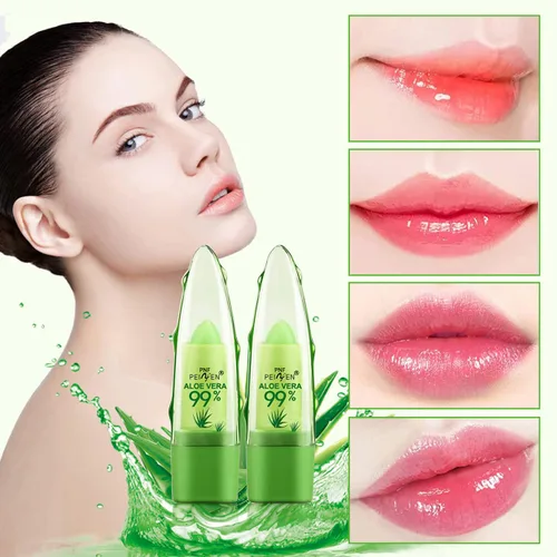 Miniatura 6 de Paquete de 2 lápices labiales de aloe vera, bálsamo labial nutritivo y regordete, bálsamo labial hidratante mágico que cambia de color, brillo