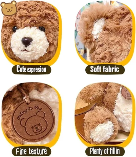 Miniatura 3 de Oso de peluche suave de 9.8 pulgadas, animal de peluche para niños y niños, peluche esponjoso marrón, regalo para cumpleaños, día de San Valentín