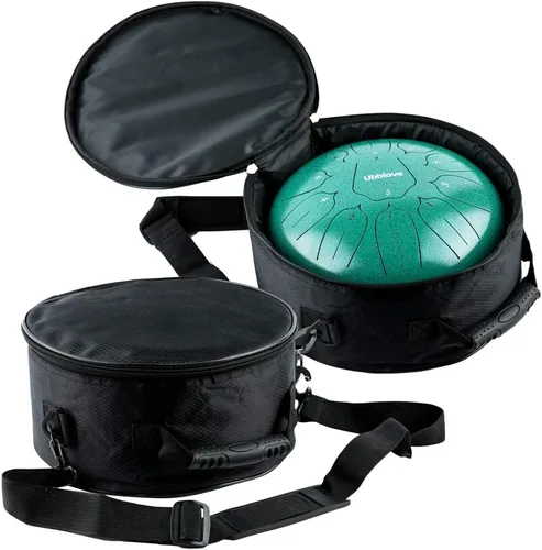 Miniatura 5 de Tambor de lengua de acero, tambor de tanque de mano, 11 notas, instrumento de percusión de meditación de 10 pulgadas con mazos, púas de dedos, Verde