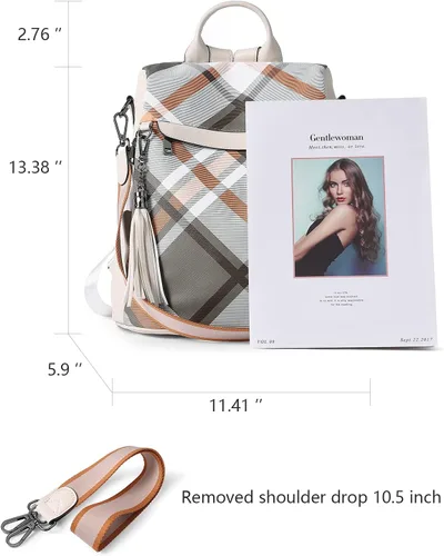 Miniatura 33 de Bromen - Mochila tipo bolso de mano de piel antirrobo para mujer a la moda, Beige floral, L