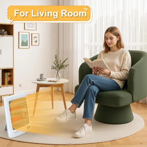 Miniatura 3 de Calentador infrarrojo, calentador eléctrico portátil, calentador de espacio para uso en interiores, calor radiante para oficina en casa, dos ajustes