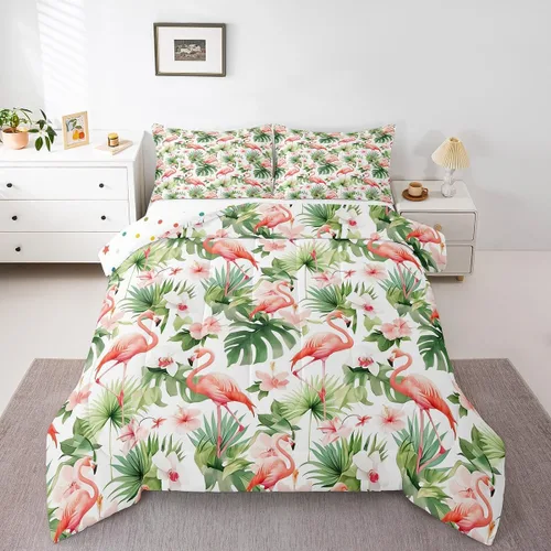 Miniatura 7 de Erosebridal Juego de ropa de cama de flamenco rosa para niñas y mujeres, lindo juego de edredón de flamenco de animales, tamaño individual