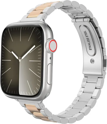 Miniatura 12 de MoKo Banda delgada compatible con Apple Watch Band Ultra3/2/1 49mm/Series 11/10/9/8/7/6/5/4/3/2/1/SE3/SE2/SE 46/45/44/42/41/40/38mm, correa de metal