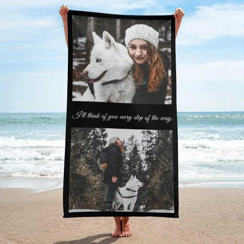 Shapoo, Toalla de playa personalizada con 2 fotos, toalla de baño con nombre personalizado con fototexto, toalla de piscina de microfibra de 30 x 60