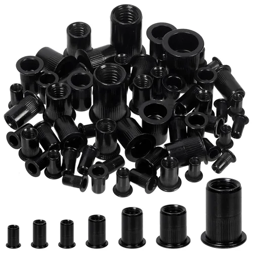 Glarks Juego de 30 tuercas de remache de 1/2 "-13UNC de acero al carbono chapado en zinc negro cabeza plana remache roscado inserto remache tuercas