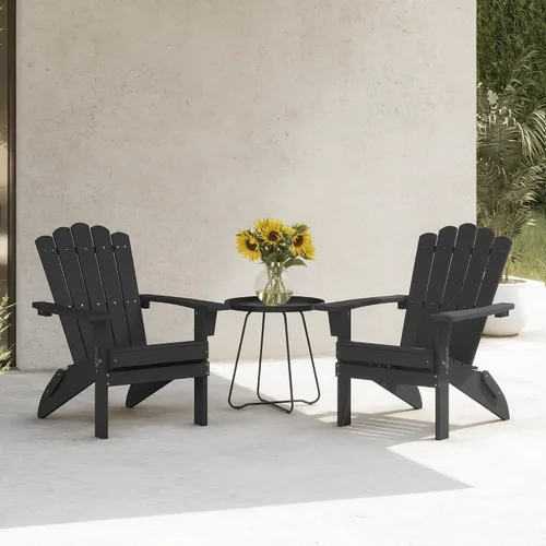 Miniatura 6 de Juego de 2 sillas Adirondack plegables de HDPE, sillas de patio resistentes a la intemperie con reposabrazos anchos y respaldo alto, silla para Negro
