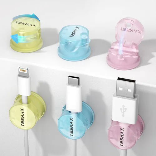 Miniatura 9 de Soporte de Cable Magnético Organizador de Cables con Rotación de 360°, Juego de 6 Clips de Cable [1s Lock] Organizadores de Escritorio Adhesivos