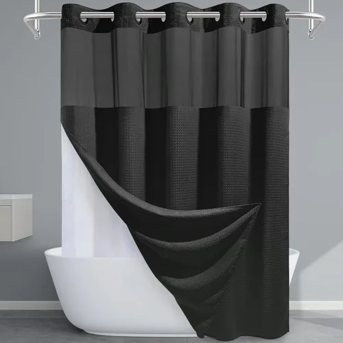 Miniatura 10 de EUTXL Cortina de ducha beige sin gancho con forro a presión, cortinas de ducha de tejido gofre de 230 GSM para baño, 54 pulgadas de ancho x 80