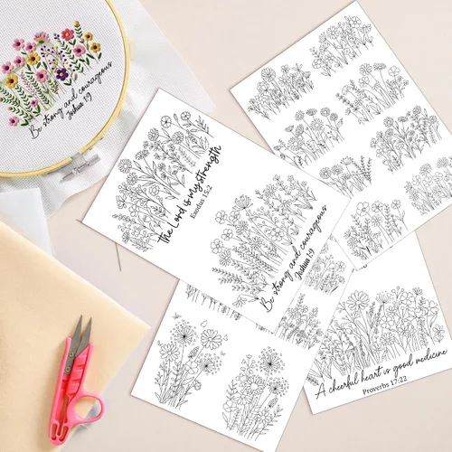 Miniatura 6 de Estabilizador Soluble en Agua para Bordado - Patrón de Flores Bíblicas Pegar y Bordar, Papel de Bordado que se Disuelve, Patrones de Costura a Mano