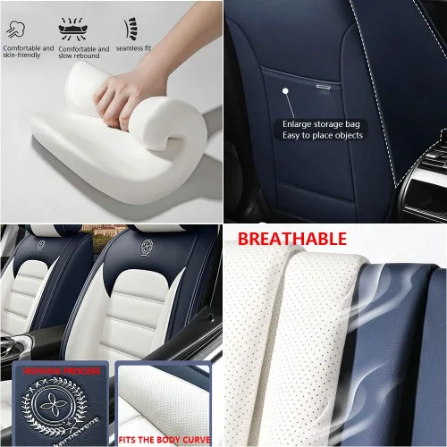 Miniatura 4 de Fundas de Asiento de Automóvil de Lujo, Impermeables, Suaves, Transpirables, de Cuero PU, Funda de Asiento con Bolsillos de Almacenamiento, Se