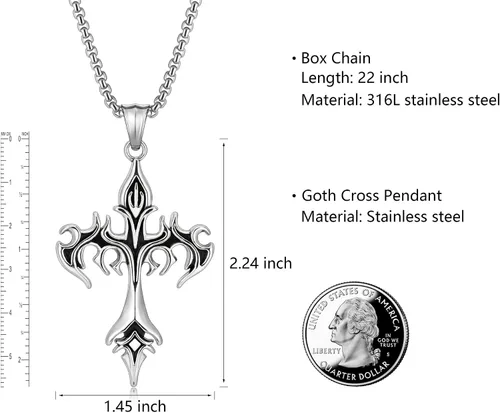 Miniatura 2 de Collar de cruz para hombre, cadena de cruz de plata, colgante de acero inoxidable para mujer, collar gótico, joyería cristiana gótica