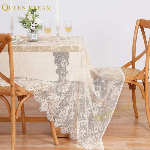 Miniatura 2 de QueenDream Mantel rectangular de 60 x 120 pulgadas, manteles de encaje con patrón floral traslúcido para comedor rústico, cocina, fiesta, decoración