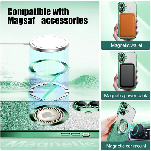 Miniatura 140 de Misscase Funda magnética con purpurina para iPhone 11 compatible con MagSafe, protección completa, delgada, a prueba de golpes, antiarañazos