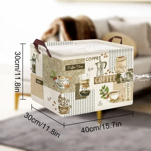 Miniatura 7 de Clastyle Cesta de almacenamiento grande con temática de café, taza de granos de café, aperitivos, cocina, cesta rectangular marrón para ropa, libro