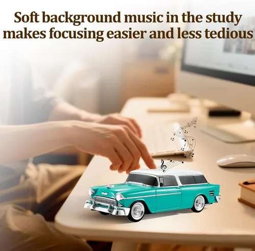 Miniatura 8 de Altavoz Bluetooth retro en forma de automóvil, calidad de sonido de alta definición, emparejamiento TWS, múltiples salidas de interfaz, altavoz Verde