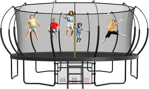 Miniatura 11 de Lyromix 12 14 15 16 pies, camas elásticas al aire libre para niños y adultos, trampolín de calabaza con postes curvos, trampolín recreativo con aro