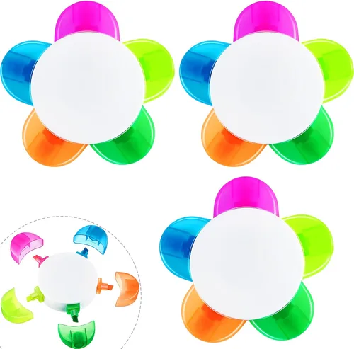 Outus 3 rotuladores de pétalos de colores surtidos para el regreso a la escuela, con forma de flor, acuarela, bolígrafos fluorescentes 5 en 1 para