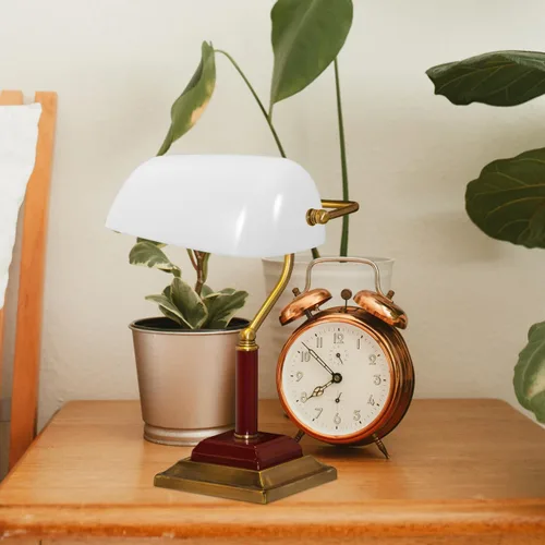Miniatura 6 de VOSAREA Cubierta de lámpara de mesa retro de plástico blanco reemplazo para lámpara de escritorio de banqueros vintage