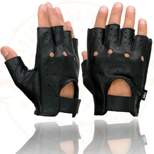 Miniatura 5 de Milwaukee Leather SH195 - Guantes de piel para hombre, color negro, perforados, con palma de gel acolchada, sin dedos, para motocicleta, con "Open