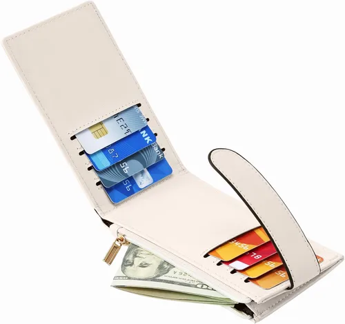 Miniatura 8 de Chelmon Cartera de mujer delgada con bloqueo RFID, billetera plegable con varios compartimientos para tarjetas con bolsillo con cremallera, Beige