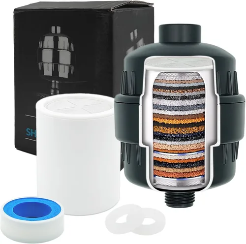 Filtro de ducha de escenario, filtro de ducha para agua dura (negro, una cáscara, un núcleo)